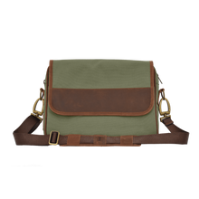 Load image into Gallery viewer, JH Messenger Bag - Olive Canvas Front Angle in Color 'Olive Canvas'