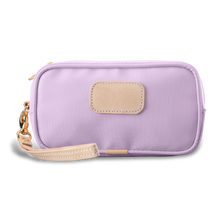 Load image into Gallery viewer, Wristlet - Lilac Coated Canvas Front Angle in Color 'Lilac Coated Canvas'