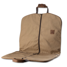 Load image into Gallery viewer, Quality made in America cotton canvas hanging and folding garment bag with leather patch to personalize with initials or monogram