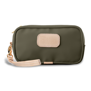 Wristlet - Moss Coated Canvas Front Angle in Color 'Moss Coated Canvas'