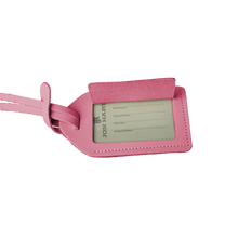 Load image into Gallery viewer, Luggage Tag - Hot Pink Leather Front Angle in Color 'Hot Pink Leather'