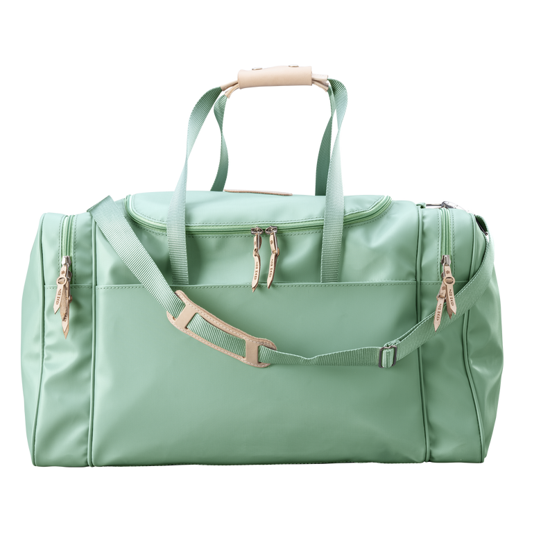 Large Square Duffel - Mint Coated Canvas Front Angle in Color 'Mint Coated Canvas'