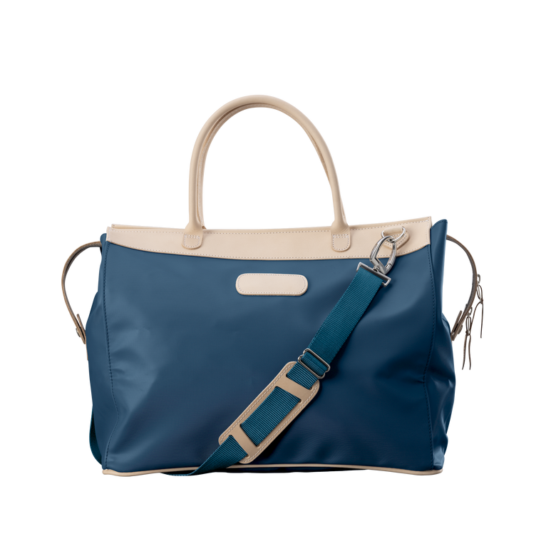 Burleson Bag - French Blue Coated Canvas Front Angle in Color 'French Blue Coated Canvas'
