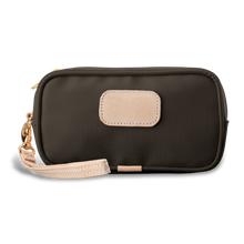 Load image into Gallery viewer, Wristlet - Espresso Coated Canvas Front Angle in Color 'Espresso Coated Canvas'