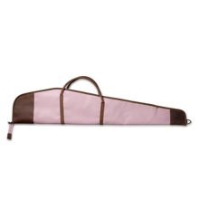 Load image into Gallery viewer, Quality made in America fleece lined durable coated canvas rifle cover bag with leather patch to personalize with initials or monogram