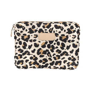 15" Computer Case - Classic Camo Coated Canvas Front Angle in Color 'Leopard Coated Canvas'