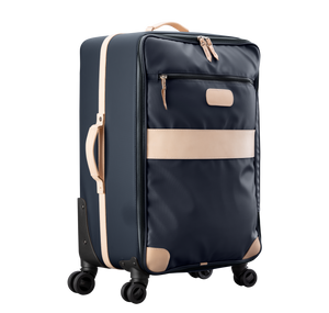 Large 360 wheeled luggage diagonal view in Color 'Charcoal Coated Canvas'