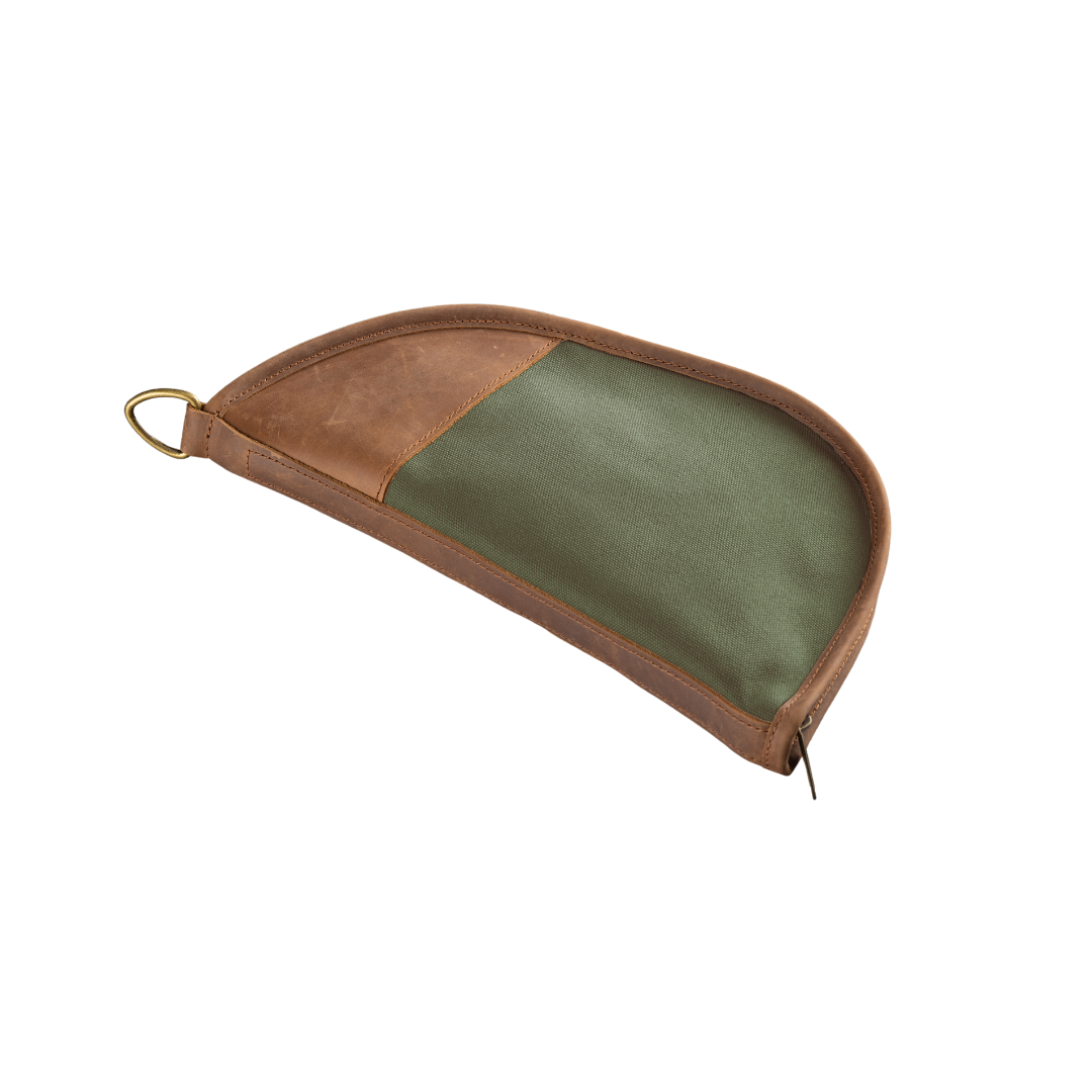 Cotton Canvas Small Revolver Case - Olive Canvas Front Angle in Color 'Olive Canvas'