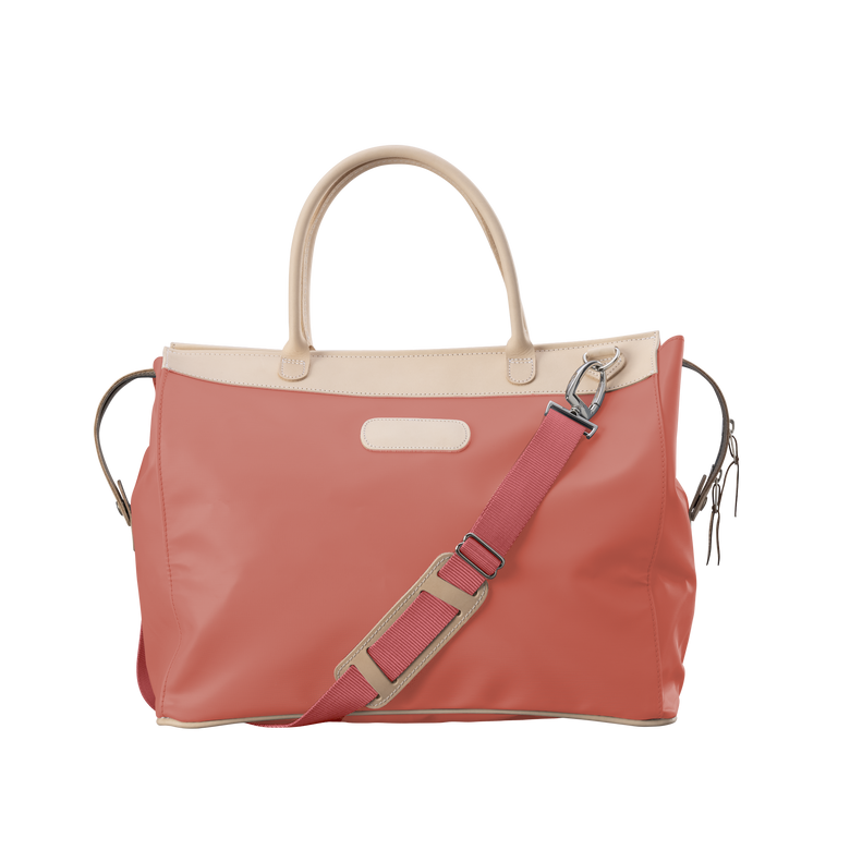 Burleson Bag - Coral Coated Canvas Front Angle in Color 'Coral Coated Canvas'