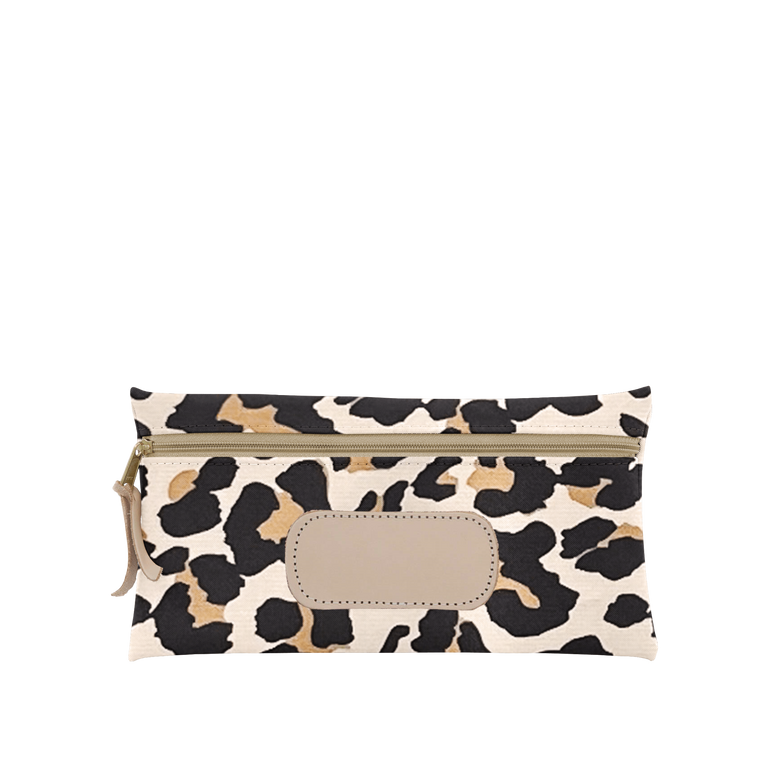 Large Pouch - Leopard Coated Canvas Front Angle in Color 'Leopard Coated Canvas'