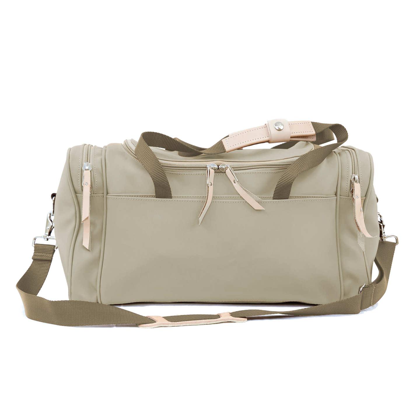 Small Square Duffel - Tan Coated Canvas Front Angle in Color 'Tan Coated Canvas'