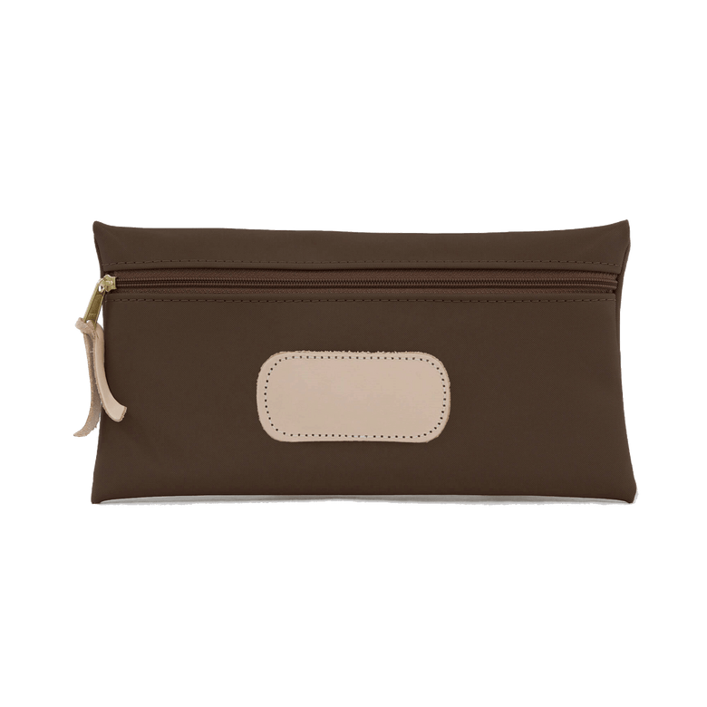 Large Pouch - Espresso Coated Canvas Front Angle in Color 'Espresso Coated Canvas'