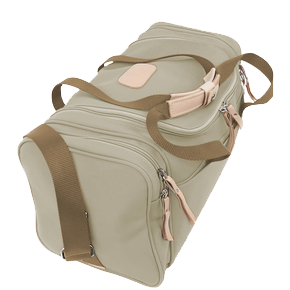 Small Square Duffel - Tan Coated Canvas Front Angle in Color 'Tan Coated Canvas'