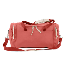 Load image into Gallery viewer, Small Square Duffel - Coral Coated Canvas Front Angle in Color &#39;Coral Coated Canvas&#39;

