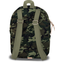 Load image into Gallery viewer, Mini Backpack - Classic Camo Coated Canvas Front Angle in Color &#39;Classic Camo Coated Canvas&#39;
