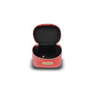 Makeup Case - Coral Coated Canvas Front Angle in Color 'Coral Coated Canvas'