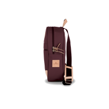 Load image into Gallery viewer, Backpack - Burgundy Coated Canvas Front Angle in Color &#39;Burgundy Coated Canvas&#39;
