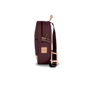 Backpack - Burgundy Coated Canvas Front Angle in Color 'Burgundy Coated Canvas'
