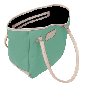 Medium Holiday Tote - Mint Coated Canvas Front Angle in Color 'Mint Coated Canvas'