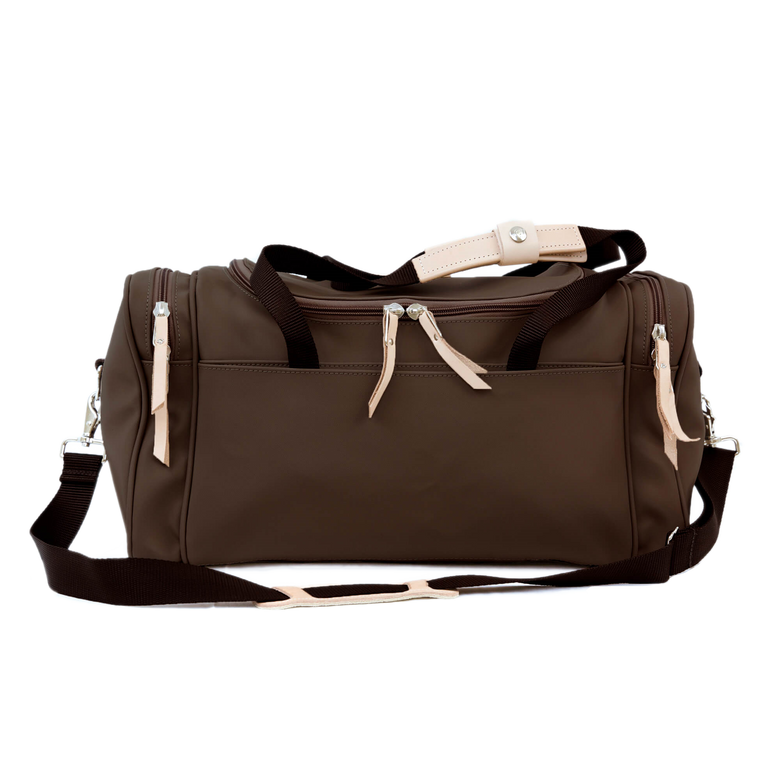 Small Square Duffel - Espresso Coated Canvas Front Angle in Color 'Espresso Coated Canvas'