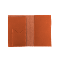 Load image into Gallery viewer, Passport Cover - Orange Leather Front Angle in Color &#39;Orange Leather&#39;
