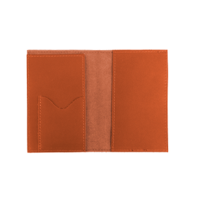 Passport Cover - Orange Leather Front Angle in Color 'Orange Leather'