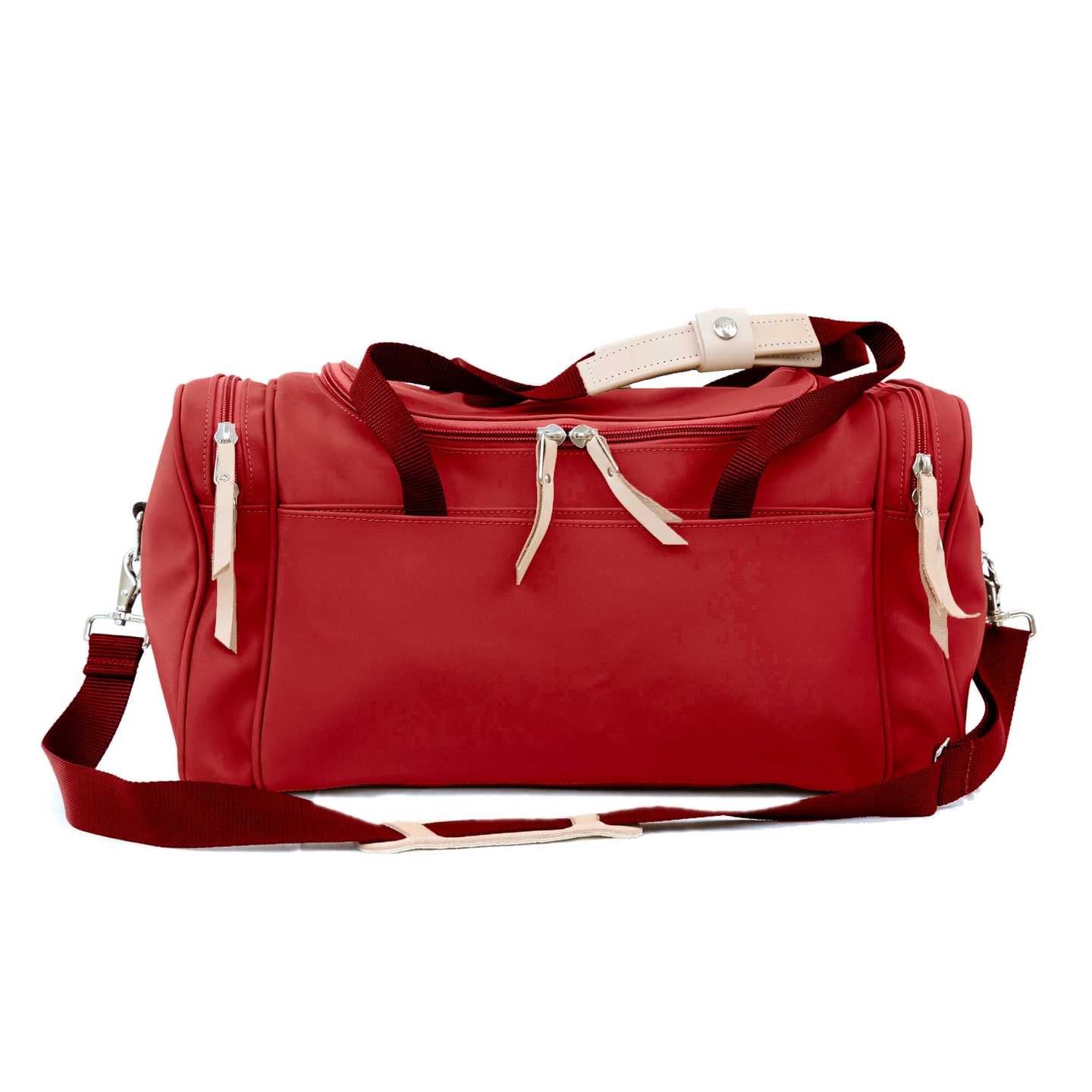 Small Square Duffel - Red Coated Canvas Front Angle in Color 'Red Coated Canvas'