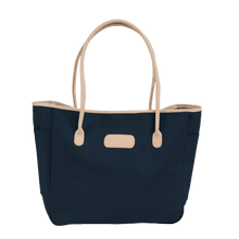 Load image into Gallery viewer, Tyler Tote - Navy Coated Canvas Front Angle in Color &#39;Navy Coated Canvas&#39;
