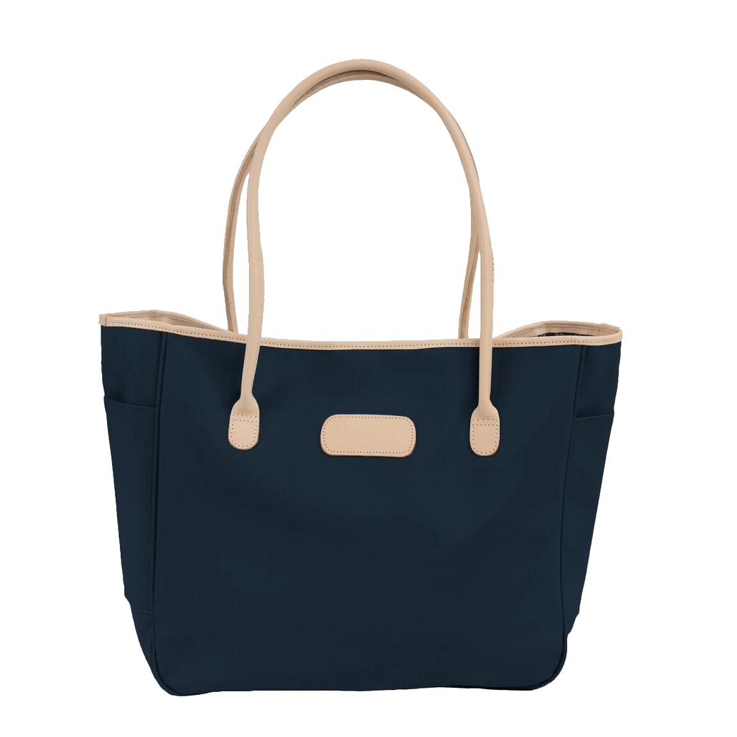 Tyler Tote - Navy Coated Canvas Front Angle in Color 'Navy Coated Canvas'
