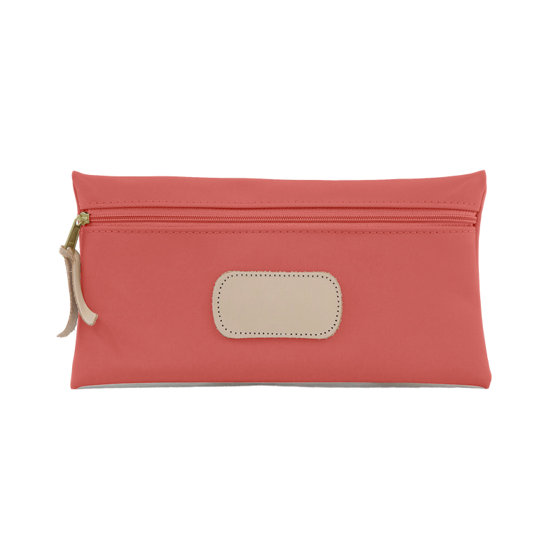 Large Pouch - Coral Coated Canvas Front Angle in Color 'Coral Coated Canvas'