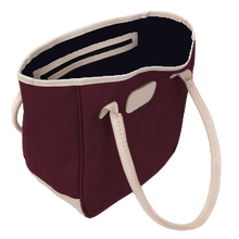 Load image into Gallery viewer, Medium Holiday Tote - Burgundy Coated Canvas Front Angle in Color &#39;Burgundy Coated Canvas&#39;
