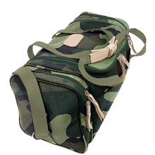 Load image into Gallery viewer, Small Square Duffel - Classic Camo Coated Canvas Front Angle in Color &#39;Classic Camo Coated Canvas&#39;
