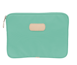 15" Computer Case - Mint Coated Canvas Front Angle in Color 'Mint Coated Canvas'