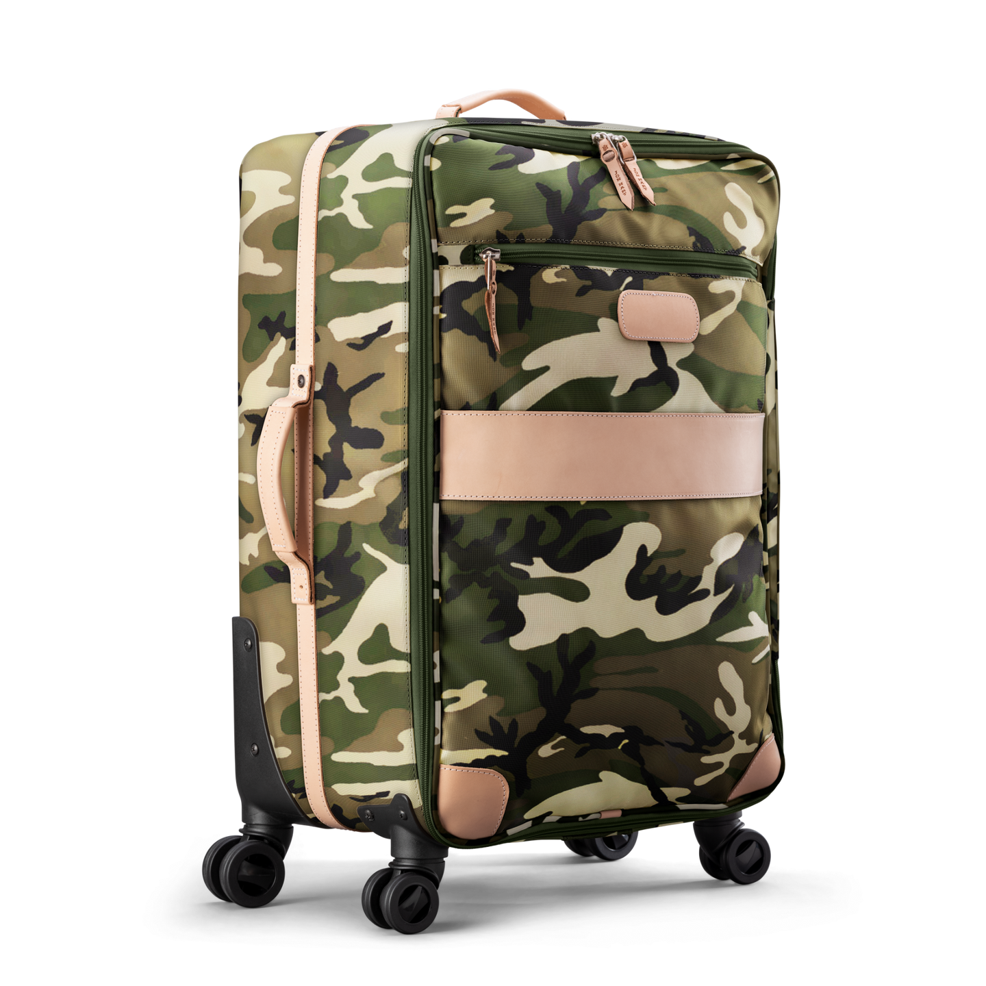 Large 360 wheeled luggage diagonal view in Color 'Classic Camo Coated Canvas'