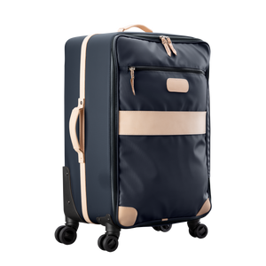 Large 360 wheeled luggage diagonal view in Color 'Charcoal Coated Canvas'