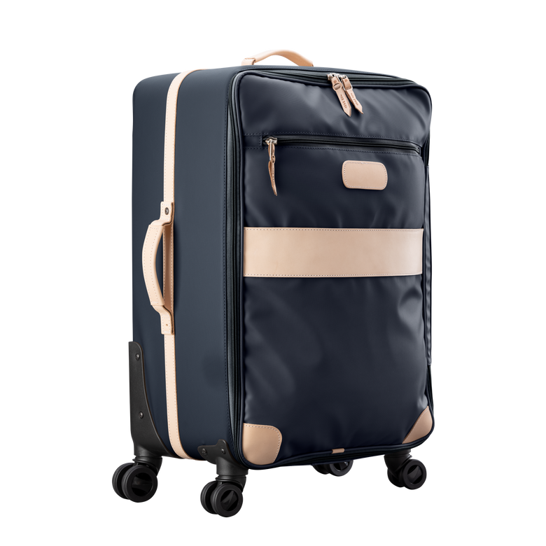 Large 360 wheeled luggage diagonal view in Color 'Charcoal Coated Canvas'
