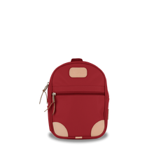 Load image into Gallery viewer, Mini Backpack  Front Angle in Color &#39;Red Coated Canvas&#39;
