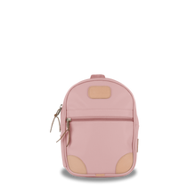Load image into Gallery viewer, Mini Backpack  Front Angle in Color &#39;Rose Coated Canvas&#39;
