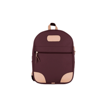 Load image into Gallery viewer, Backpack - Burgundy Coated Canvas Front Angle in Color &#39;Burgundy Coated Canvas&#39;
