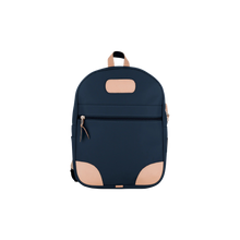 Load image into Gallery viewer, Backpack - Navy Coated Canvas Front Angle in Color &#39;Navy Coated Canvas&#39;
