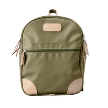 Load image into Gallery viewer, Backpack front view in Color &#39;Moss Coated Canvas&#39;
