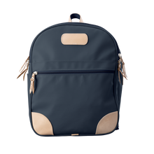 Load image into Gallery viewer, Backpack front view in Color &#39;Navy Coated Canvas&#39;
