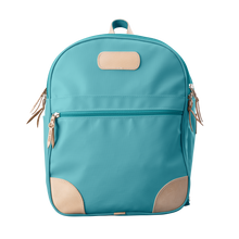 Load image into Gallery viewer, Backpack front view in Color &#39;Ocean Blue Coated Canvas&#39;
