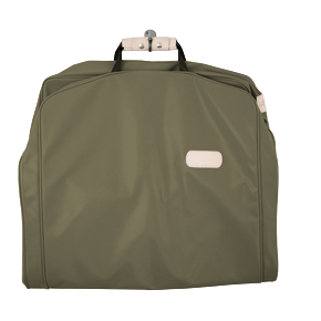 50" Garment Bag - Moss Coated Canvas Front Angle in Color 'Moss Coated Canvas'