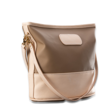 Load image into Gallery viewer, quality made in america natural leather and coated canvas crossbody handbag that comes with two straps and patch to personalize
