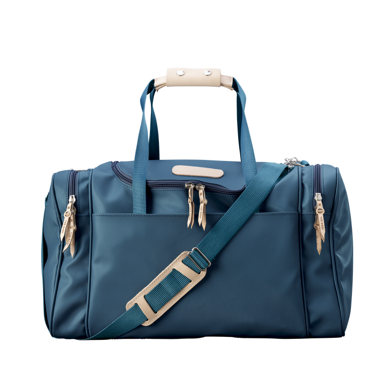 Medium Square Duffel - French Blue Coated Canvas Front Angle in Color 'French Blue Coated Canvas'