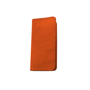 Wood Wallet - Orange Leather Front Angle in Color 'Orange Leather'