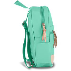 Mini Backpack - Mint Coated Canvas Front Angle in Color 'Mint Coated Canvas'