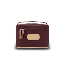 Load image into Gallery viewer, Makeup Case - Burgundy Coated Canvas Front Angle in Color &#39;Burgundy Coated Canvas&#39;

