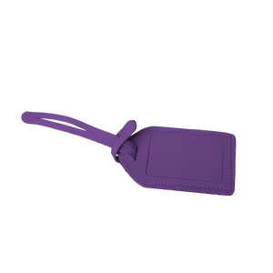 Luggage Tag - Plum Leather Front Angle in Color 'Plum Leather'
